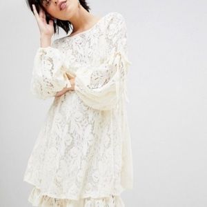 Free People Mini Lace Crochet Dress Cream L